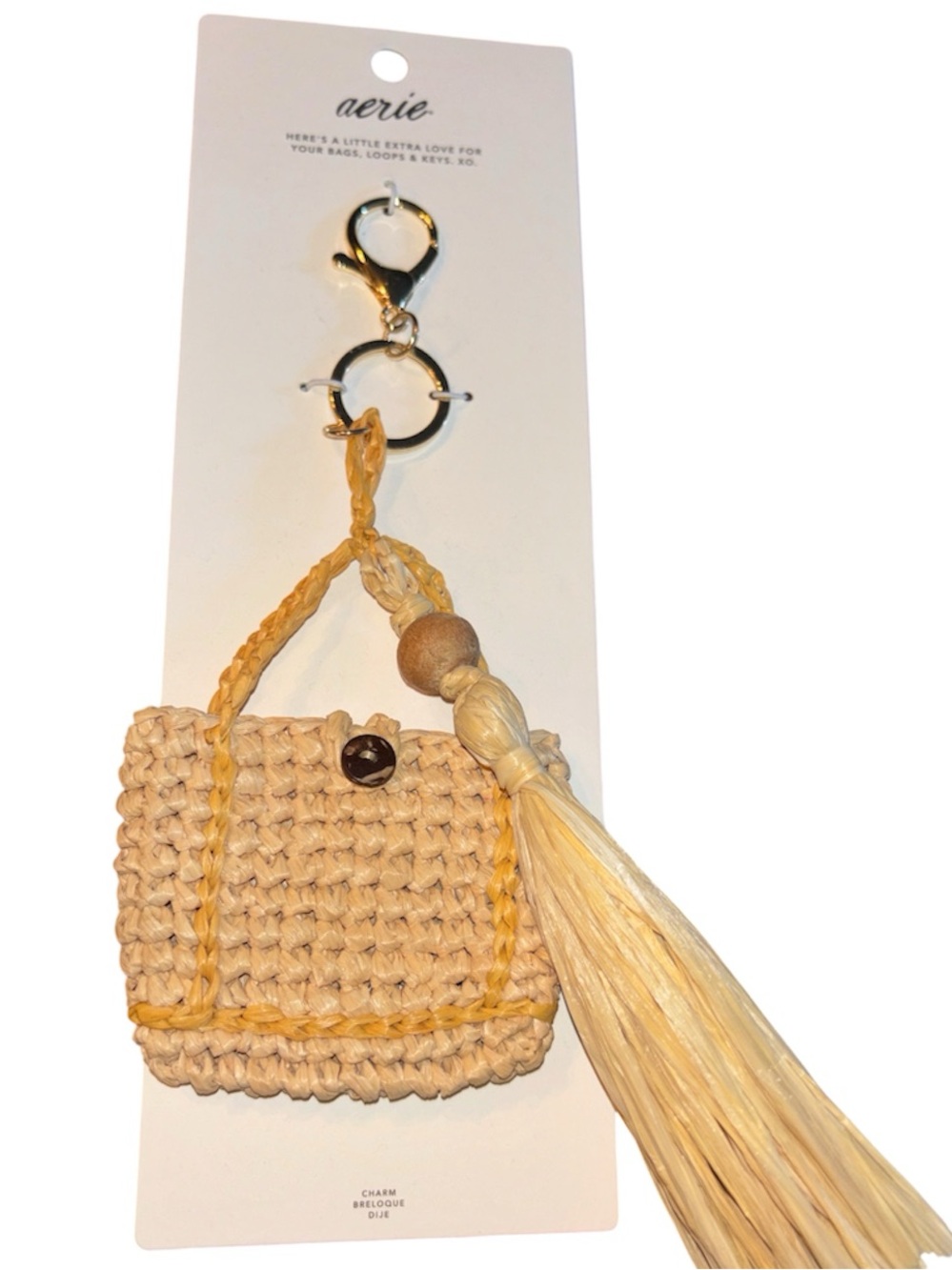 Aerie straw tassel bag charm key ring